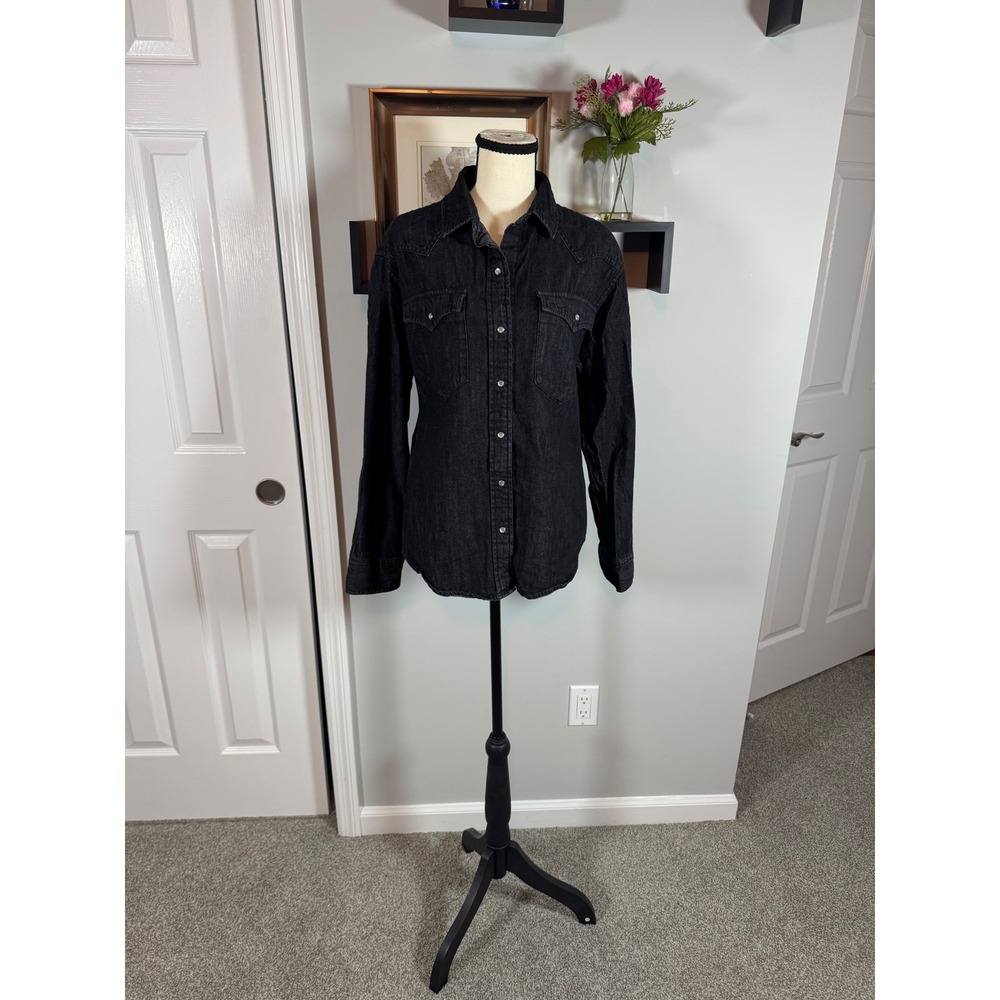 Free Assembly Womens Black Denim Western Snap Front Shirt Large WW700123